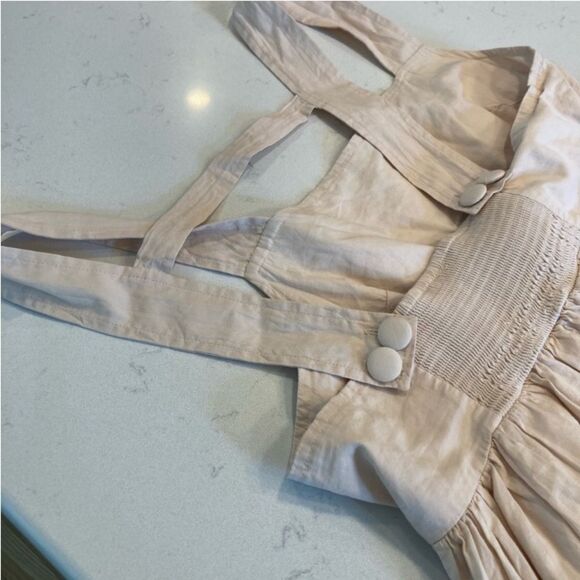 By Anthropologie Midi Apron Dress Ivory Cream with Pockets Small - Picture 8 of 12